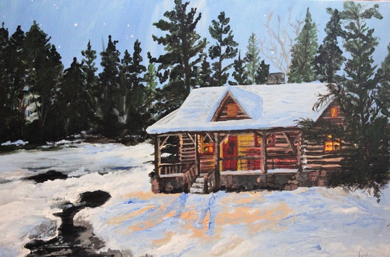 Cabin In The Snowy Woods Etsy