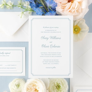 Traditional Wedding Invitation Template Set with Border | Simple Calligraphy Editable Wedding Invitation Suite | Printable Download | Avery