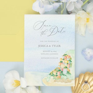 JESSICA | Amalfi Coastal Save the Date Wedding Template, Beach Save the Date Card for Mediterranean Wedding Printable for Coastal Wedding
