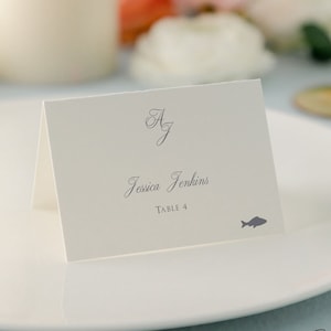 AMY | Wedding Place Card Template with Monogram, Tent And Flat Versions, Elegant Place Card, Printable, Editable, Download in Corjl