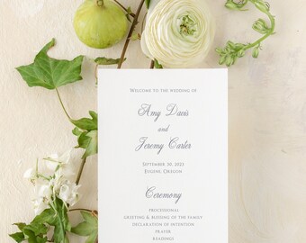 Elegant Wedding Program Template | Simple Editable Tall Wedding Ceremony Program Printable | Instant Download | Amy