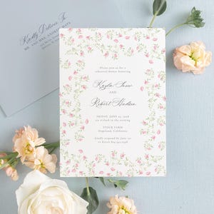 KAYLA | Pink Rose Rehearsal Dinner Invitation Template, Printable Watercolor Floral Wedding Stationery, Elegant Garden Wedding Dinner Invite