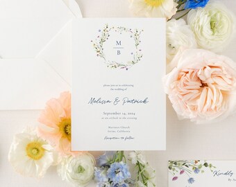 MELISSA | Wildflower Wedding Set, Colorful, Floral Wreath Invitation Template, Printable Invitation Set, Instant Download, Botanical Wedding