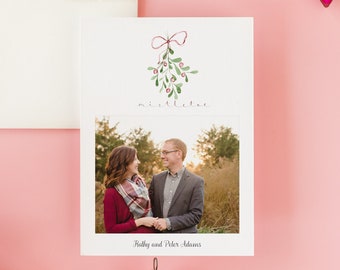 Mistletoe Newlywed Watercolor Holiday Photo Card Digital Download | Couples Christmas Card Template  |  Instant Download | Adams