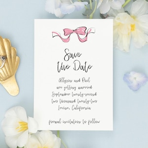 ALLYSON | Hand Drawn Bow Save The Date, Corjl Save The Date, Bow Save The Date Template, Hand Drawn Save The Date, Hand Drawn, DIY Wedding