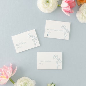 CHRISTINA | Dusty Blue Floral Place Card Template, Editable Instant Download, Elegant Botanical Wedding Place Card Template, Flat & Tented