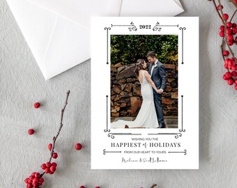 Modern Christmas Card with Wedding Photo | Newlywed  Happiest of Holidays | Christmas Editable Printable Holiday Card Template | Lattimone