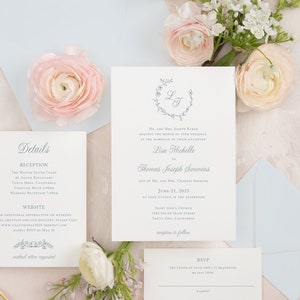 LISA | Classic Wildflower Wreath Wedding Invitation Suite Template, Printable Instant Download Template with Botanical Wreath w Envelopes