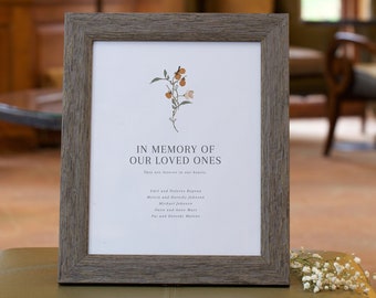 In Memory Sign Template with Simple Orange Flower | Modern Rustic Printable Memorial Sign | Sign Instant Download - 8x10 and 5x7 | Rose