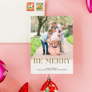 Be Merry Holiday Photo Card Printable | Christmas Card Template  | Minimalist Photo Card Digital Download | Roberts