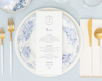 TERESA | Elegant Floral Crest Wedding Menu, Simple Wedding Menu Template, Printable Menu, Editable Template, English Garden Wedding Menu