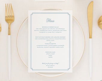 Classic Wedding Menu Card Template with Simple Border, Elegant Wedding Table Menu, Printable Dinner Menu, Editable Instant Download | Avery
