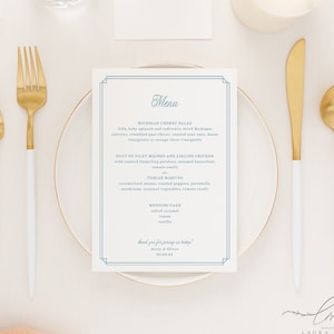 Classic Wedding Menu Card Template with Simple Border, Elegant Wedding Table Menu, Printable Dinner Menu, Editable Instant Download | Avery