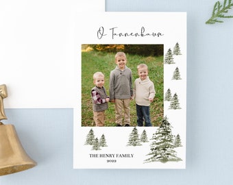 Printable Christmas Card Template with Watercolor Trees | Editable Holiday Card Instant Download | Henry