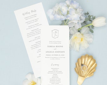 TERESA | Monogram Ceremony Program, Spring Floral, Wedding Ceremony Program Template, Wedding Program, Printable, Editable, Monogram Wreath