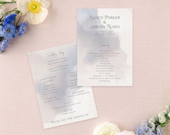 NANCY | Modern Wedding Program Template, Watercolor Minimalist Wedding Monogram, 5x7, Editable Wedding Ceremony Program, Printable Program