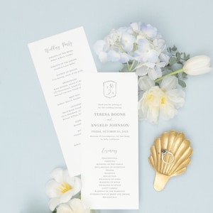 TERESA | Monogram Ceremony Program, Spring Floral, Wedding Ceremony Program Template, Wedding Program, Printable, Editable, Monogram Wreath