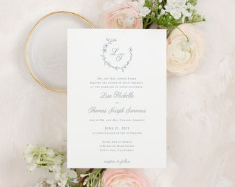 LISA | Classic Wildflower Wreath Wedding Invitation Only Template, Printable Instant Download Template with Botanical Wreath w Envelopes