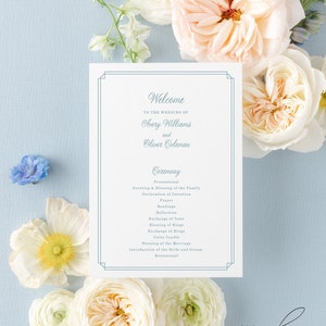 Dusty Blue Simple Wedding Program Template | Minimalist Printable Wedding Ceremony Order of Ceremony | Avery