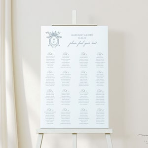 MARGARET | Wedding Crest Seating Chart Template, Elegant Botanical Monogram Crest Wedding Day-of Stationery Template, Wedding Seating Sign