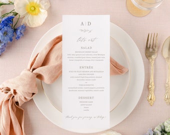 Wedding Menu Template, Monogram Wedding Table Menu Printable, Editable Instant Download, Wedding Dinner Menu, Minimalist Menu | Alisa