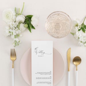 NORA | Wedding Menu Cards, Digital Template Minimalist Wedding, Printable Menu Template Download, Editable Wedding Template, Reception Menu
