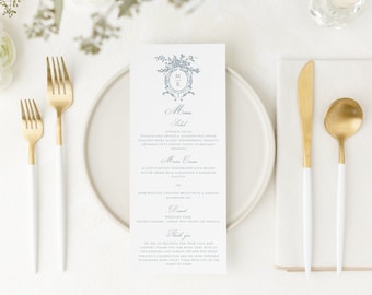 Monogram Crest Wedding Menu Template, Printable Wedding Menu, Wedding Table Menu Template Download, Menu Card for Wedding | Margaret