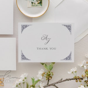 Plantilla clásica de tarjeta de agradecimiento plegada para bodas, Plantilla de tarjeta de agradecimiento de boda sin foto, Boda imprimible, Descargar / Amy