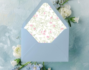 KAYLA |  PRINTED LINER | Romantic Floral Envelope Liners with Pink Roses | Printed Wedding Liners for A7 Envelopes