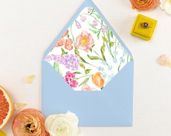KRISTI - Printed Liners | Pink, Purple & Green Envelope Liner | Colorful Watercolor Wildflower Envelope Liner | A7 Wedding Envelope Insert