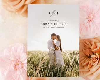 CORA | Modern Minimal Floral Save the Date Template, Save The Date With Photo, Editable Save The Date Template, Save The Date Download