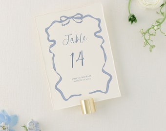 EMILY | Dusty Blue Ribbon Table Numbers Instant Download, Editable Table Number, Customizable | Bow Detail, Multiple Bow Options