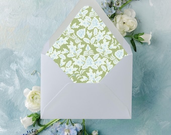 MADISON |  PRINTED LINER | Sage Green and Blue Winter Floral Envelope Liner | Printed A7 Envelope Insert | Set of 25