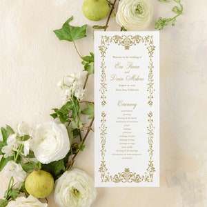 Klassische Hochzeitsprogramm-Vorlage | Goldenes elegantes Vintage-Hochzeitszeremonieprogramm zum Ausdrucken | Order of Service Sofortiger Download | Eva