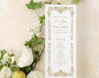 Classic Wedding Program Template | Gold Elegant Vintage Wedding Ceremony Program Printable | Order of Service Instant Download | Eva