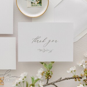 Delicate Greenery Blossom Wedding Thank You Card Template | Minimalist Wedding Floral Folded Shower Thank You Printable | Download | Alisa
