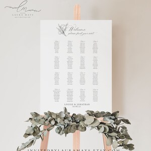 Wedding Seating Chart Template | Minimalist Floral Printable Seating Plan | Elegant Wedding Seating Editable Sign | Louise