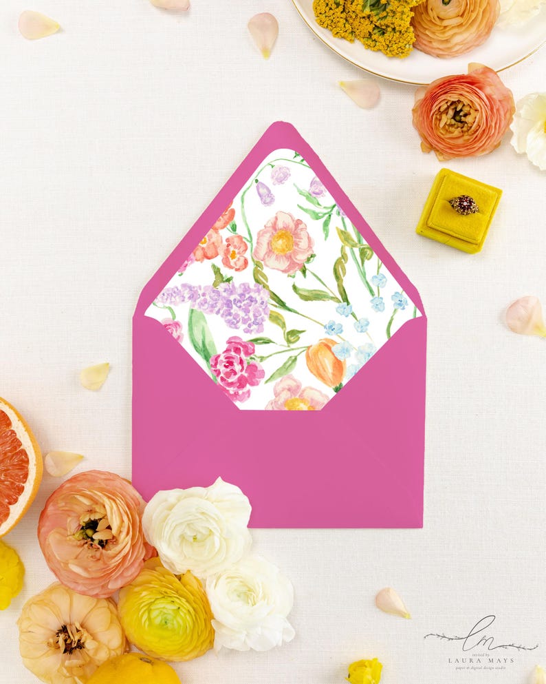 KRISTI | Pink, Purple & Green Envelope Liner | Colorful Watercolor ...