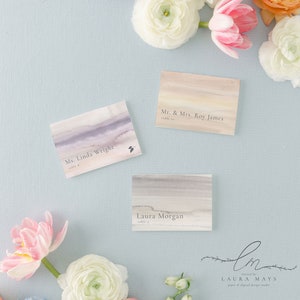 JENNY | Neutral Watercolor Wedding Place Card Template, NudePlace Card Printable, Beach Wedding Place Cards, Tropical Guest Name Cards
