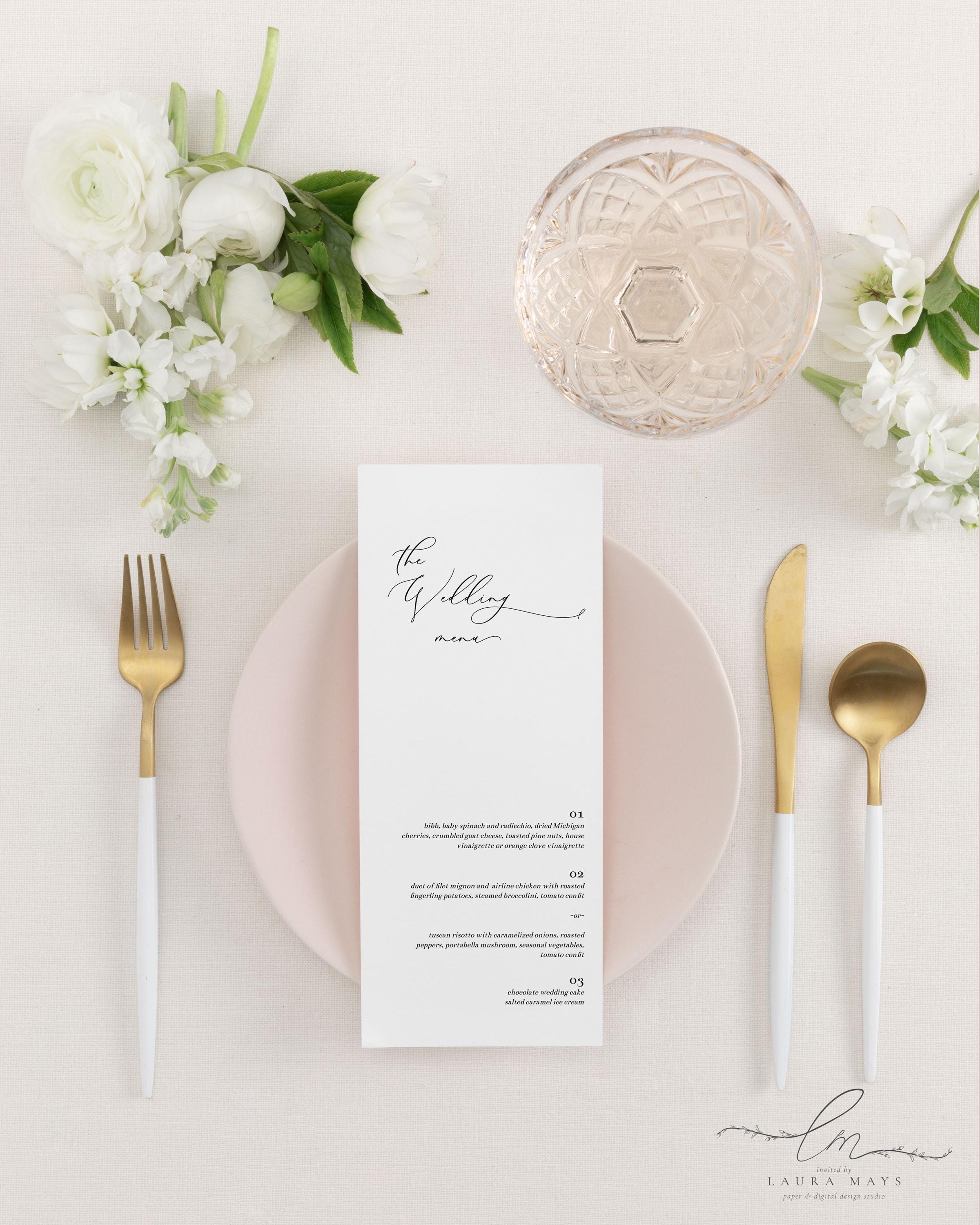 NORA | Wedding Menu Cards, Digital Template Minimalist Wedding, Printable Menu Template Download, Editable Wedding Template, Reception Menu