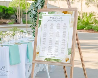 HEIDI | Magnolia Wedding Seating Chart Template, Editable Seating Chart, DIY White Floral Seating Elegant Printable Seating Chart Download