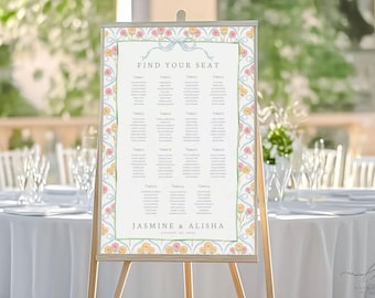 JASMINE | Floral Bow Wedding Seating Chart Template, Printable Table Plan DIY, Shower Plan, Garden Wedding, Seating Floral Sign Download
