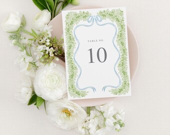 MADISON |  Winter Wedding Table Numbers Blue Ribbon Design Watercolor Reception Signage Instant Download Editable Template Printable File