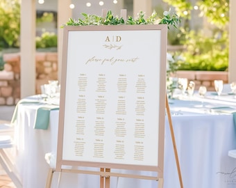 ALISA | Minimalist Seating Chart Template, Crest & Monogram Editable Seating Plan, Corjl, Digital Download, Wedding Seating Chart