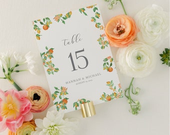 HANNAH | Citrus Table Numbers, Printable Table Number Template, Orange Reception Table Numbers, Mediterranean Digital Wedding Template