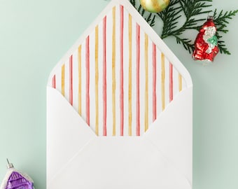 Watercolor Stripe Envelope Liner Template with Thin Red and Yellow Lines