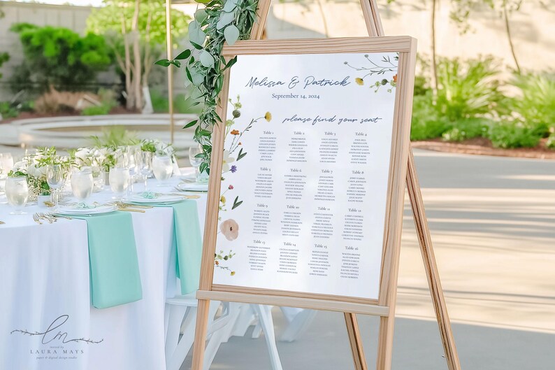 MELISSA | Wildflower Seating Chart Template, Wedding Seating Plan ...