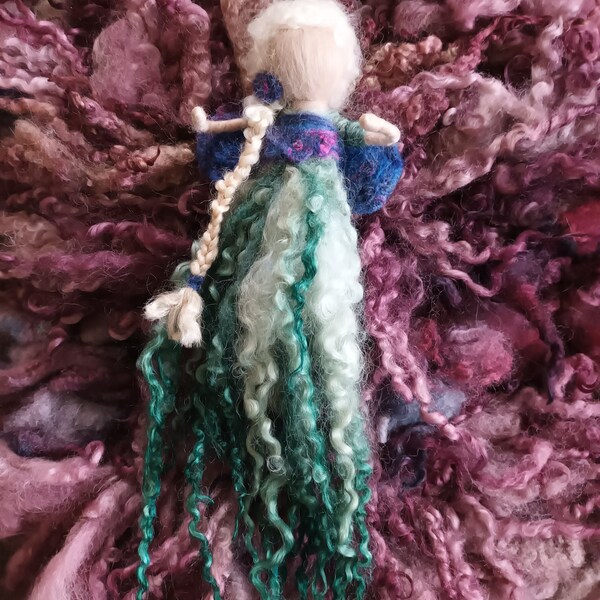 Forest fairy, needle felted wool fairy with hand dyed Masham ringlets, 10 inches long, Valentina