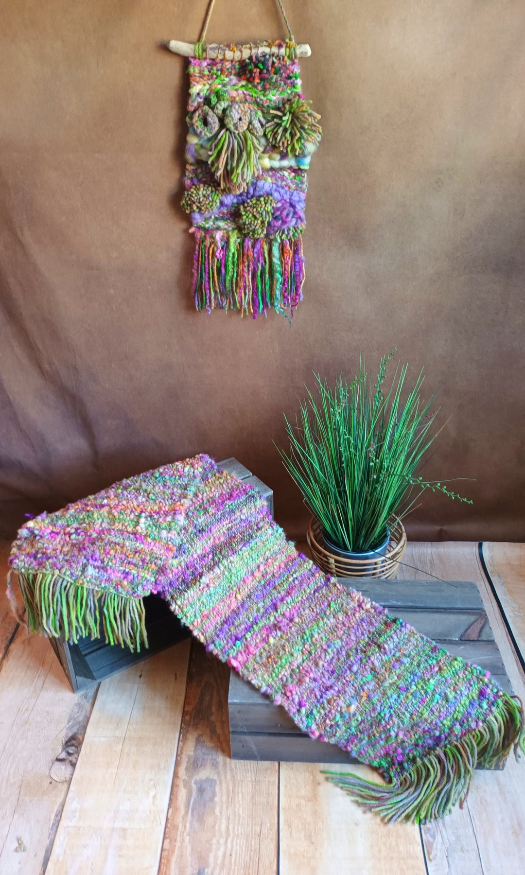 Hand Rummer Hand Even Table Runner and Matching Wall Hanging, Hand Spun, Hand Dyed ...