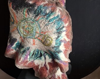 Hand felted large wool shawl with luxury fibres